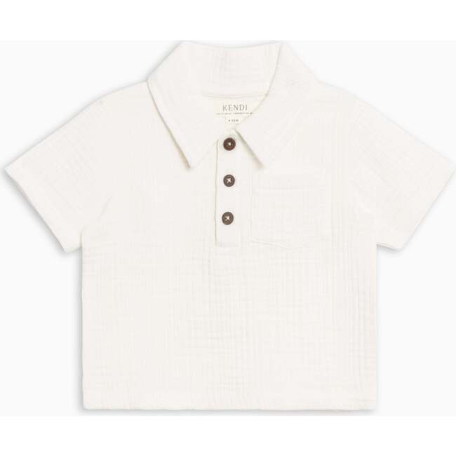 Ezra Muslin Short Sleeve Polo, Coconut