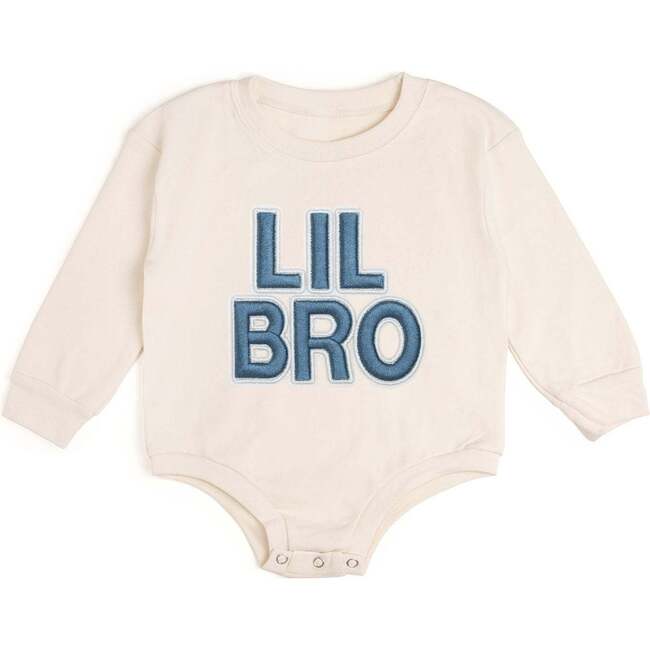 Lil Bro Embroidered Patch Long Sleeve Romper, Natural