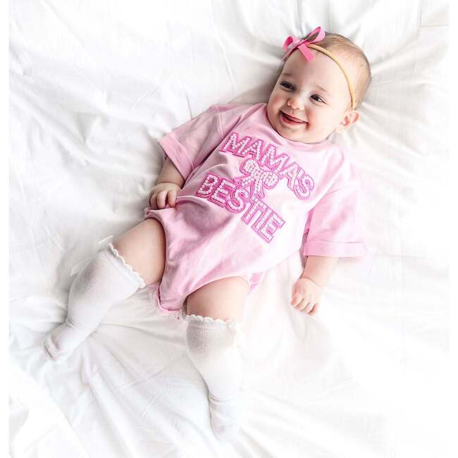 Mama's Bestie Pearl Patch Short Sleeve Romper, Ballet