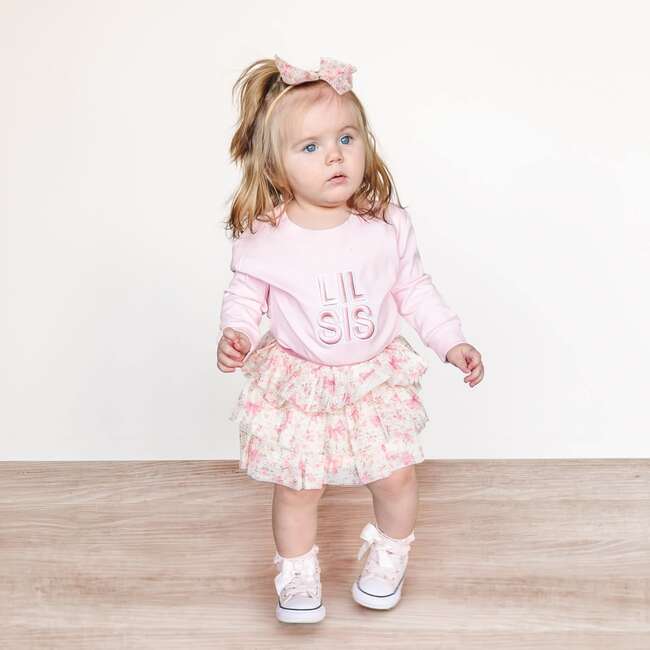 Lil Sis Embroidered Patch Long Sleeve Romper, Ballet