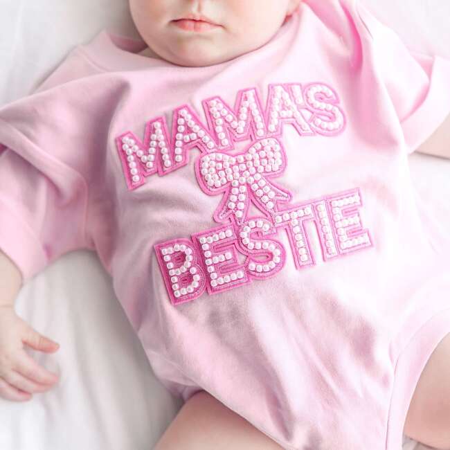 Mama's Bestie Pearl Patch Short Sleeve Romper, Ballet - Rompers - 3