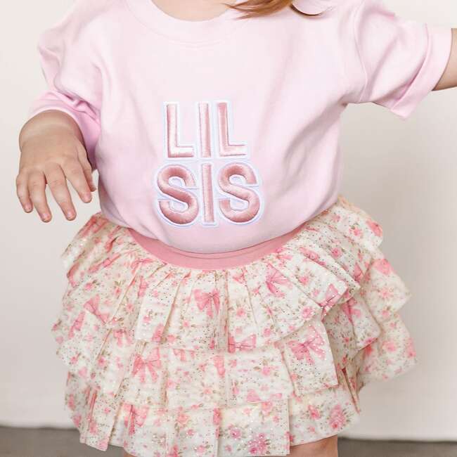 Lil Sis Embroidered Patch Short Sleeve Romper, Ballet - Rompers - 3