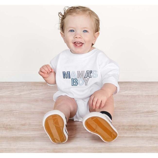 Mama's Boy Patchwork Short Sleeve Romper, White