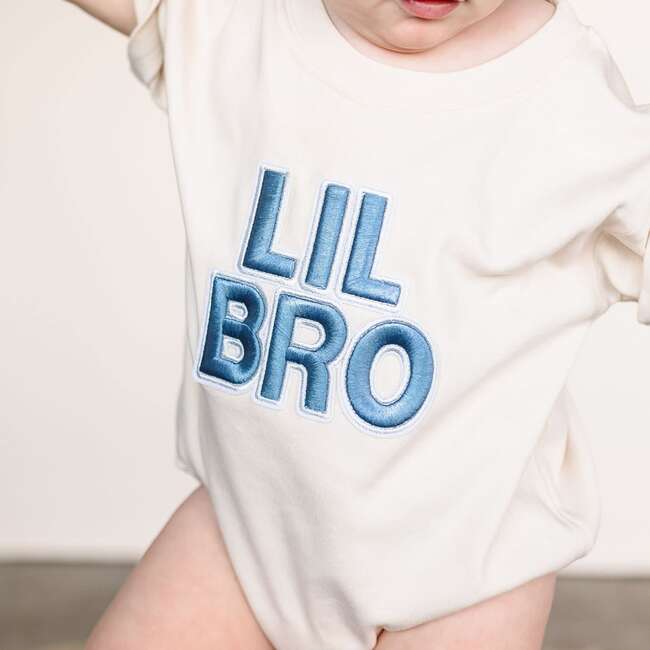 Lil Bro Embroidered Patch Short Sleeve Romper, Natural - Rompers - 3
