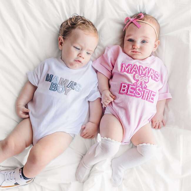 Mama's Bestie Pearl Patch Short Sleeve Romper, Ballet - Rompers - 4