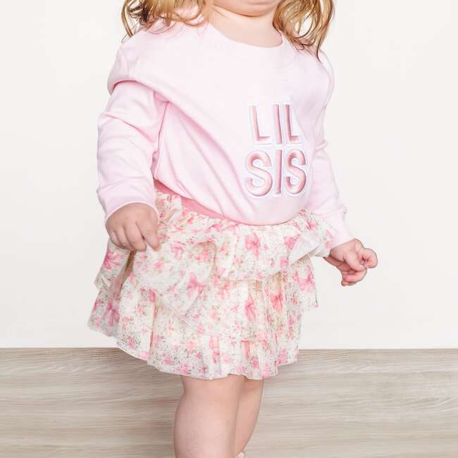 Lil Sis Embroidered Patch Long Sleeve Romper, Ballet - Rompers - 3