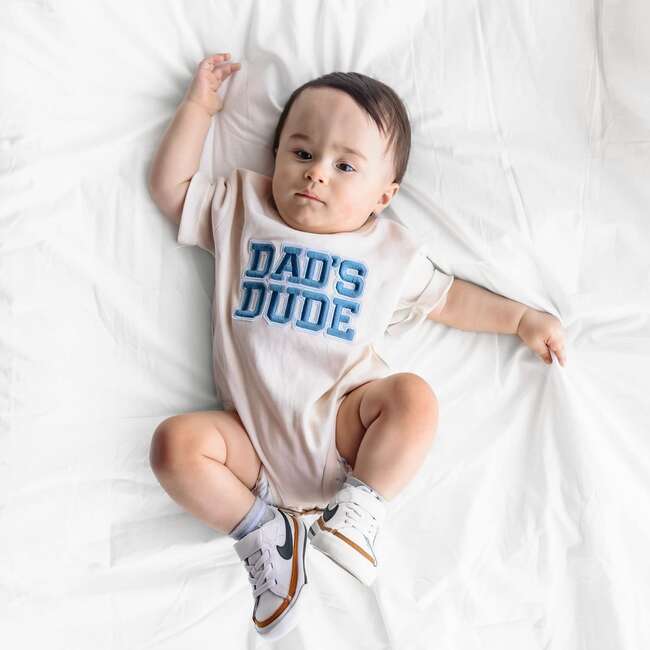 Dad's Dude Patch Short Sleeve Romper, Natural