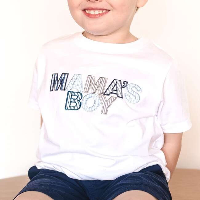 Mama's Boy Patchwork Short Sleeve T-Shirt, White - T-Shirts - 3