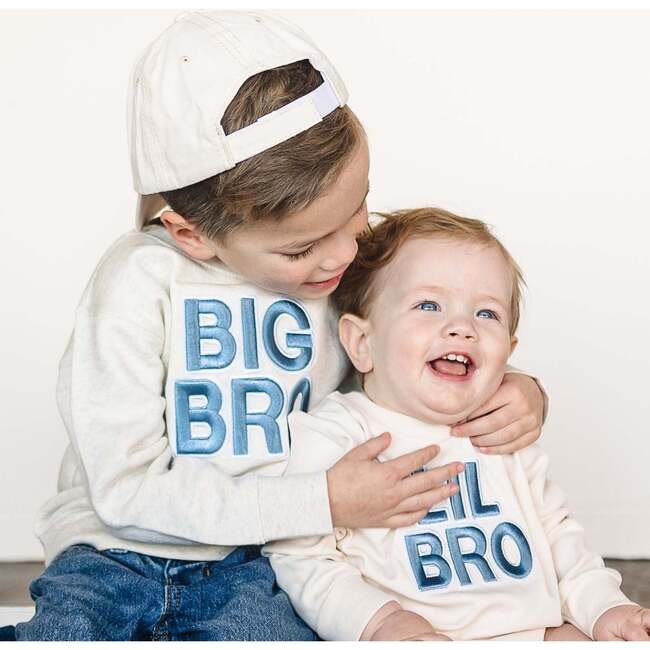 Lil Bro Embroidered Patch Long Sleeve Romper, Natural - Rompers - 3