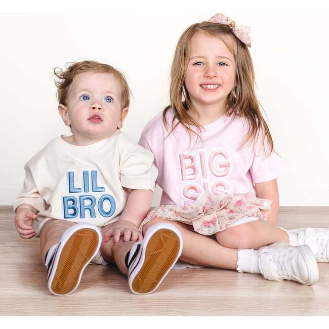 Lil Bro Embroidered Patch Short Sleeve Romper, Natural - Rompers - 6