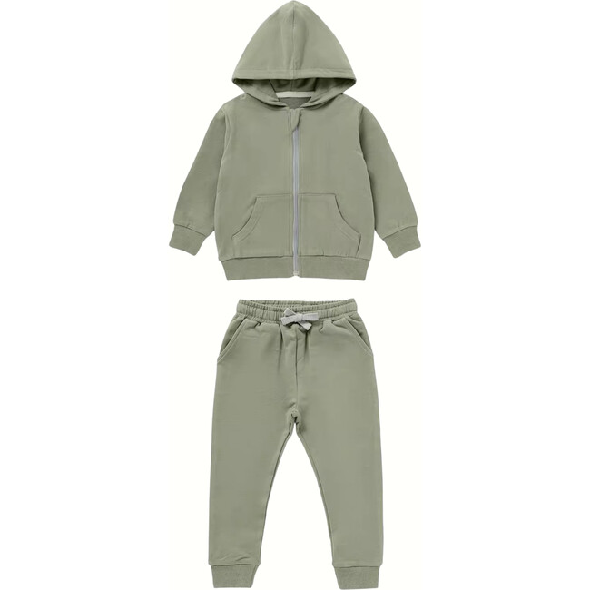 Organic Explorer Zip Hoodie & Sweatpants Set, Sage