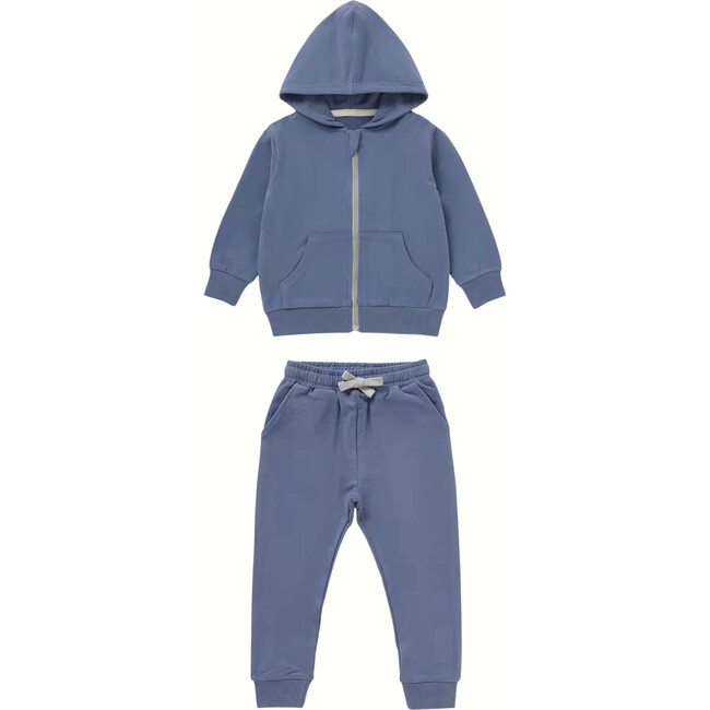 Organic Explorer Zip Hoodie & Sweatpants Set, Dusty Blue