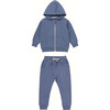 Organic Explorer Zip Hoodie & Sweatpants Set, Dusty Blue - Mixed Apparel Set - 1 - thumbnail