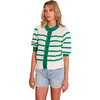 Women's Lecce Striped Short Sleeve Cropped Cardigan, Green & White - Sweaters - 1 - thumbnail