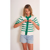 Women's Lecce Striped Short Sleeve Cropped Cardigan, Green & White - Sweaters - 4