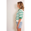 Women's Lecce Striped Short Sleeve Cropped Cardigan, Green & White - Sweaters - 6