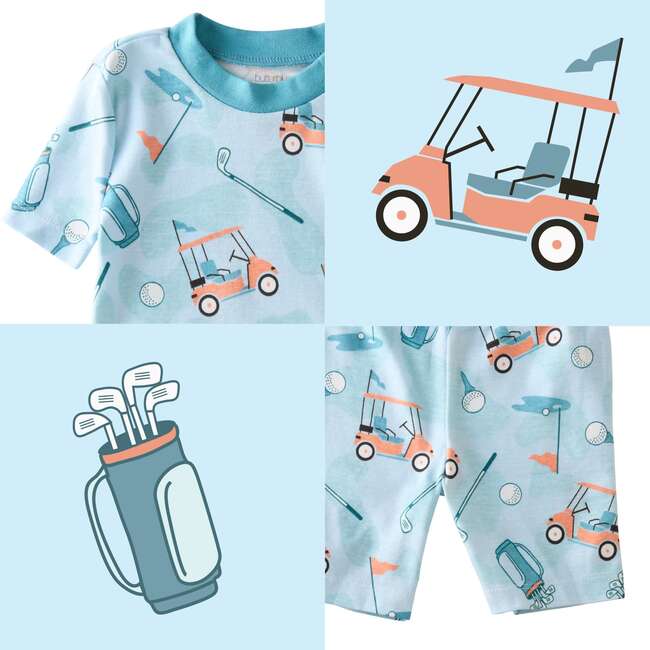Shade 2 Piece PJ Short Sleeve Short Leg, Little Golfer Blue - Pajamas - 3