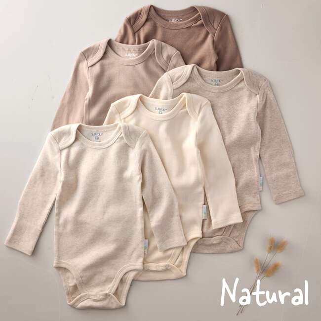 Blake Long Sleeve Bodysuit , 5 Pack, natural