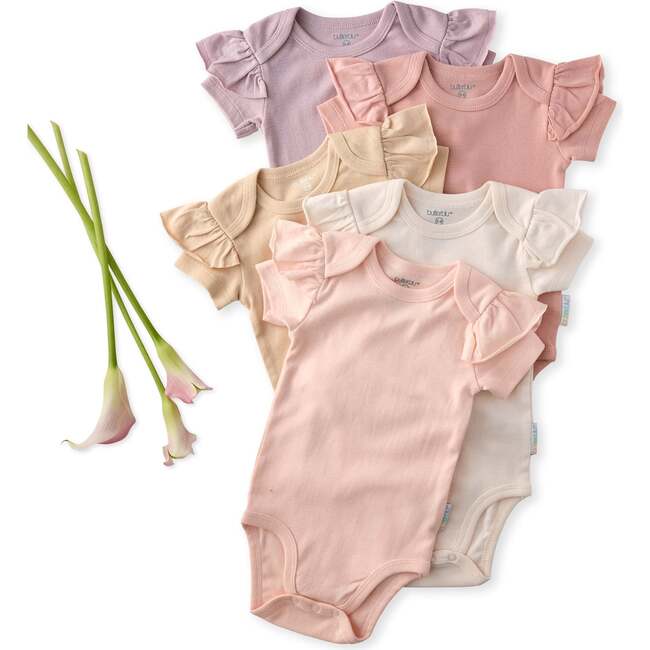 Rose Ruffle Shoulder Short Sleeve T-shirt, 5 Pack, sorbet