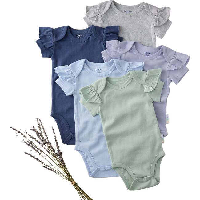 Rose Ruffle Shoulder Short Sleeve T-shirt, 5 Pack, frost