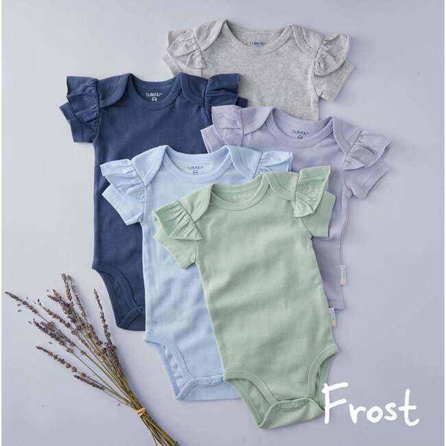 Rose Ruffle Shoulder Short Sleeve T-shirt, 5 Pack, frost