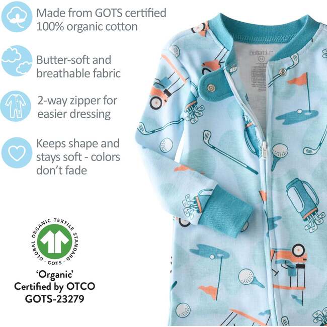 Shawn Snug Fit Footless Sleeper, Little Golfer Blue - Pajamas - 4