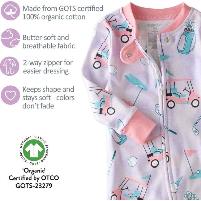 Shawn Snug Fit Footless Sleeper, Little Golfer Purple - Pajamas - 4