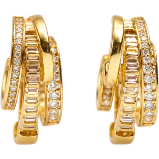 Triple Threat Huggie Hoop Earrings, Gold