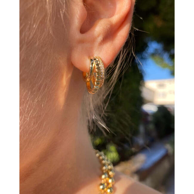 Triple Threat Huggie Hoop Earrings, Gold - Earrings - 3