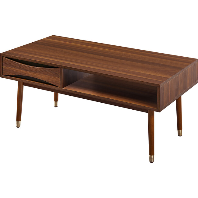 Dawson Modern Wooden Coffee Table with Storage, Walnut