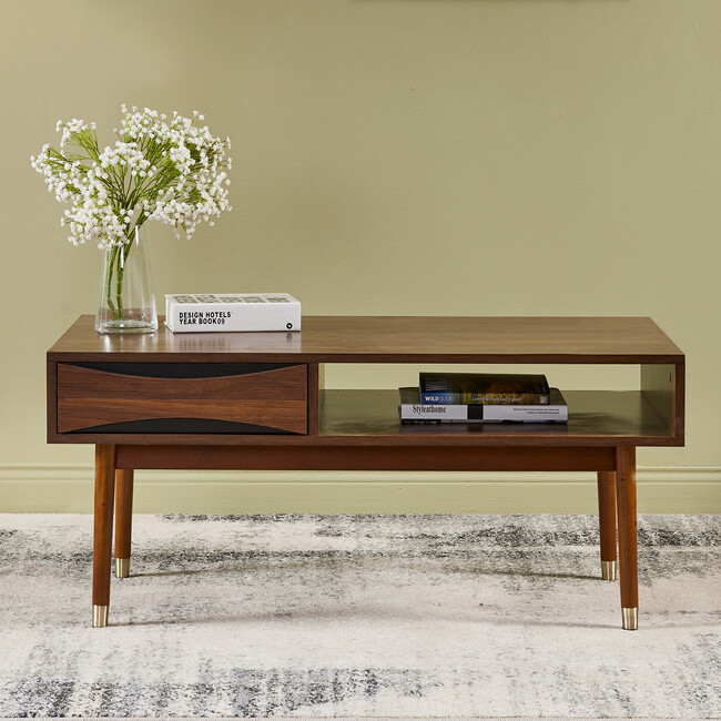 Dawson Modern Wooden Coffee Table with Storage, Walnut