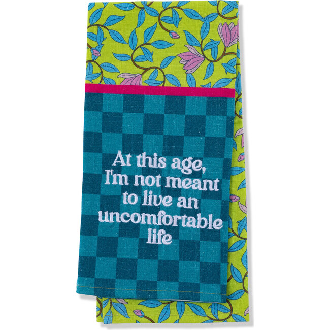 Uncomfortable Life Dish Towel, Blue Green, Green, Pink