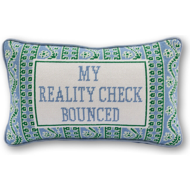 Reality Check Needlepoint Pillow, Blue, White