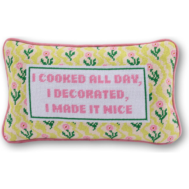 Made it Nice Needlepoint Pillow, Yellow, Pink