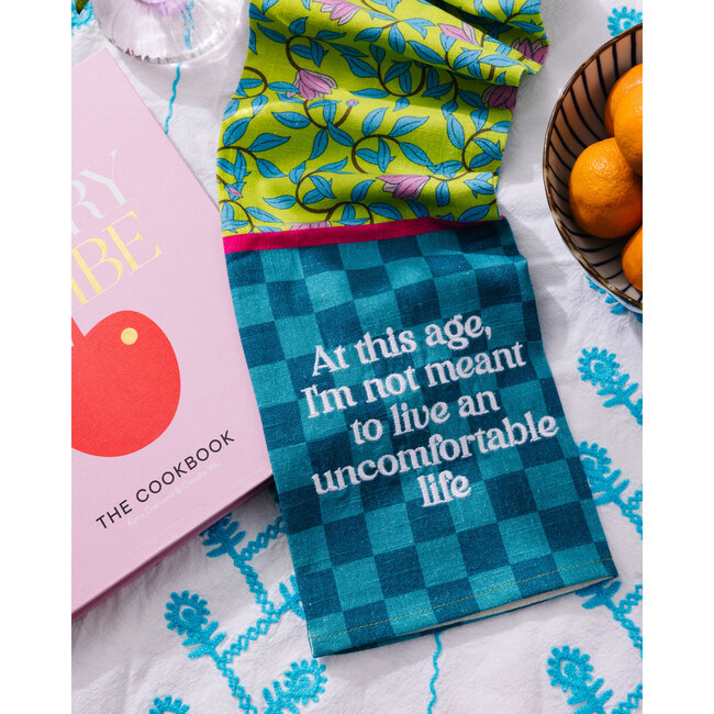 Uncomfortable Life Dish Towel, Blue Green, Green, Pink