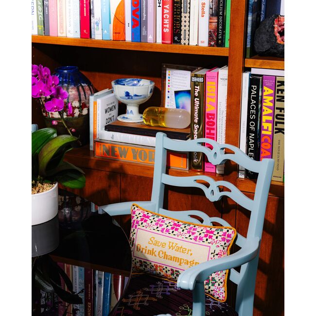 Drink Champagne Needlepoint Pillow, Pink, White, Purple