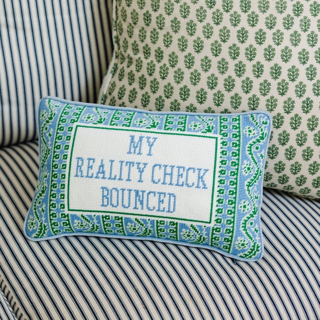 Reality Check Needlepoint Pillow, Blue, White