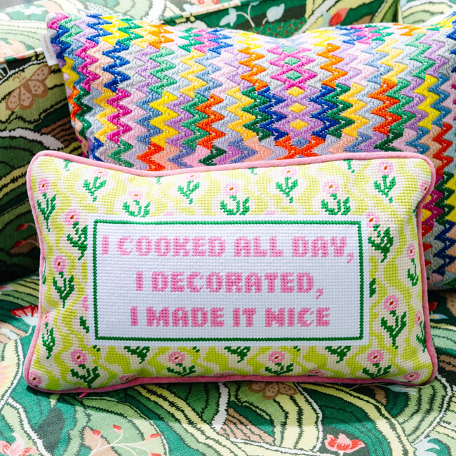 Made it Nice Needlepoint Pillow, Yellow, Pink