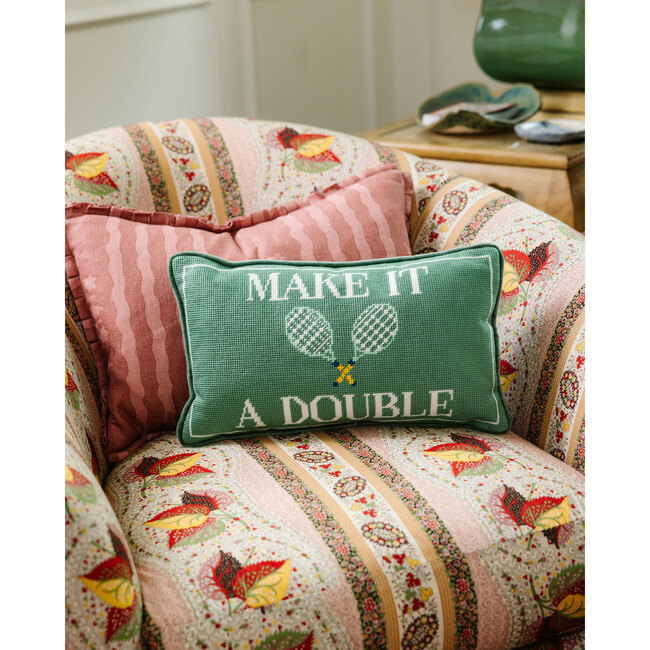 Make It A Double Needlepoint Pillow, Green, White