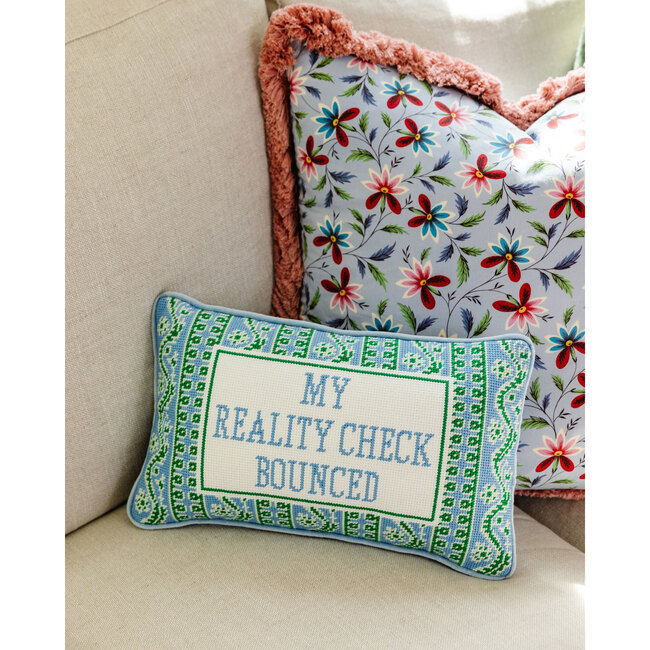Reality Check Needlepoint Pillow, Blue, White - Decorative Pillows - 4