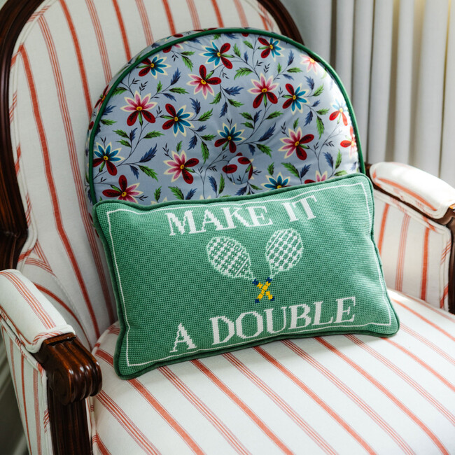 Make It A Double Needlepoint Pillow, Green, White - Decorative Pillows - 4