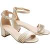 Pleated Lined Band Block Heels, Gold - Sandals - 1 - thumbnail
