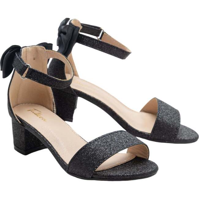 Glitter Banded Block Heels, Black - Sandals - 3