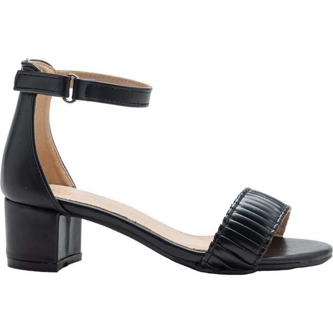 Pleated Lined Band Block Heels, Black