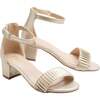 Pleated Lined Band Block Heels, Gold - Sandals - 3