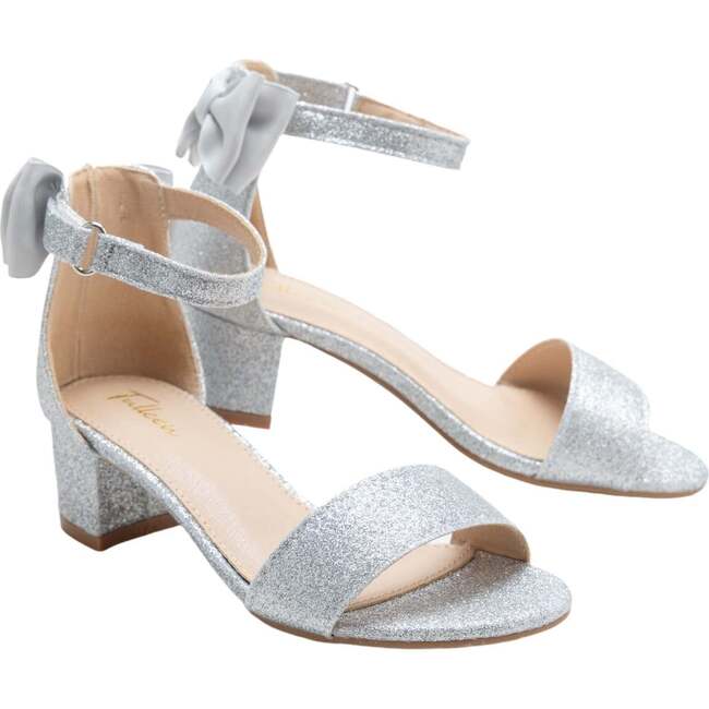 Glitter Banded Block Heels, Silver - Sandals - 3