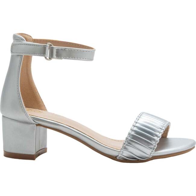 Pleated Lined Band Block Heels, Silver
