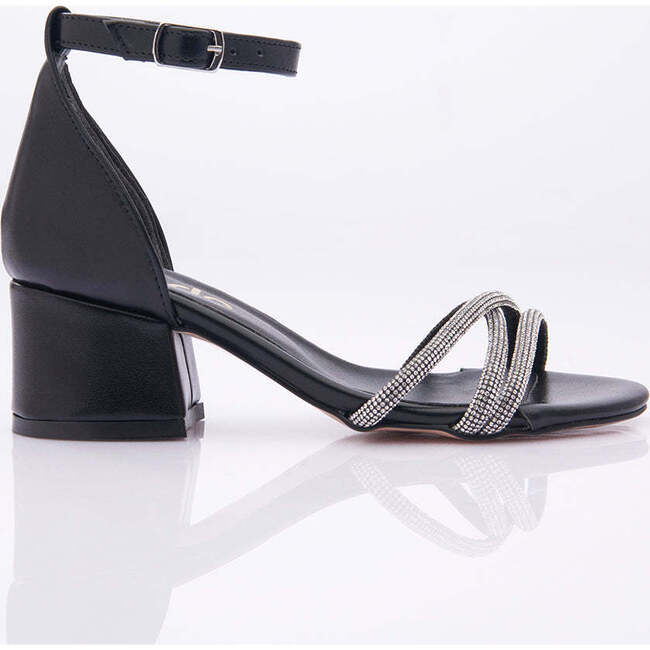 Triple Rhinestone Strap Heels, Black