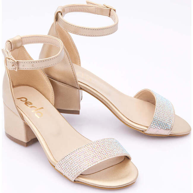 Rhinestone Strap Heels, Gold - Dress Shoes - 3