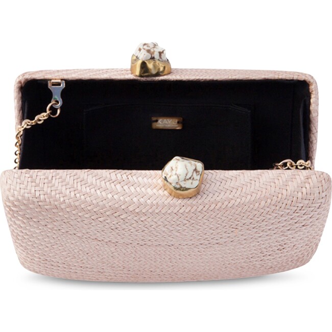 Women's Jen Straw White Stone Clutch Bag, Blush